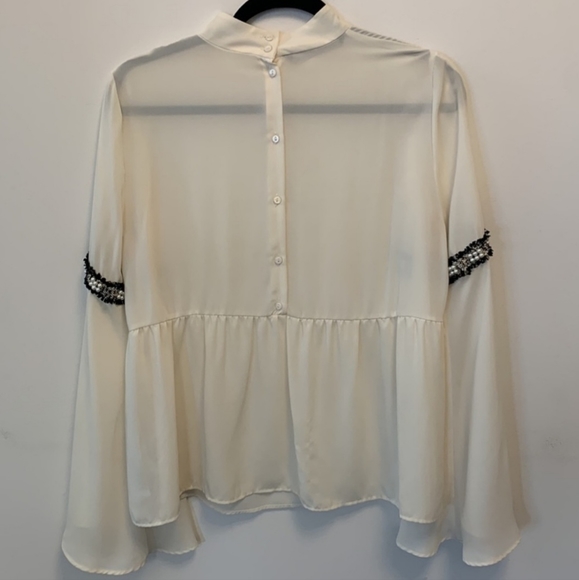 ZARA chiffon long sleeve top blouse beaded arm detail flare sleeves ivory large - Picture 3 of 13